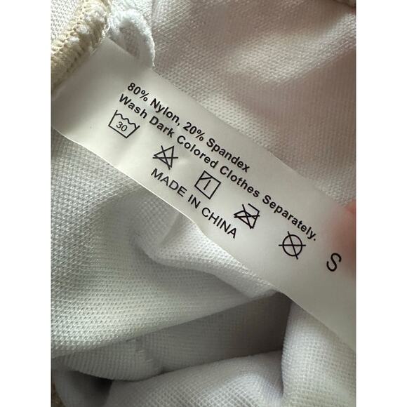 Beige ribbed one shoulder front belted one piece swimsuit size Small - Picture 3 of 14